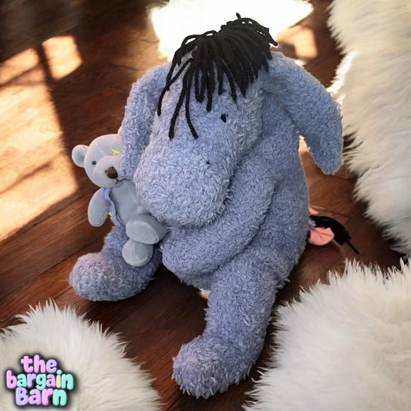 Disney Store Vintage Winnie the Pooh Classic 12” Eeyore w/ Teddy Bear Plush Toy - Picture 1 of 5